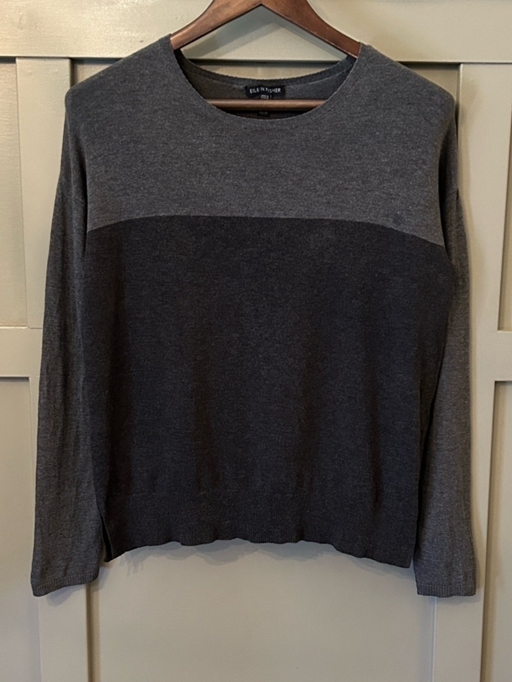 Eileen Fisher Lightweight Cozy Tencel Stretch Sweater Gray Colorblock Size XS